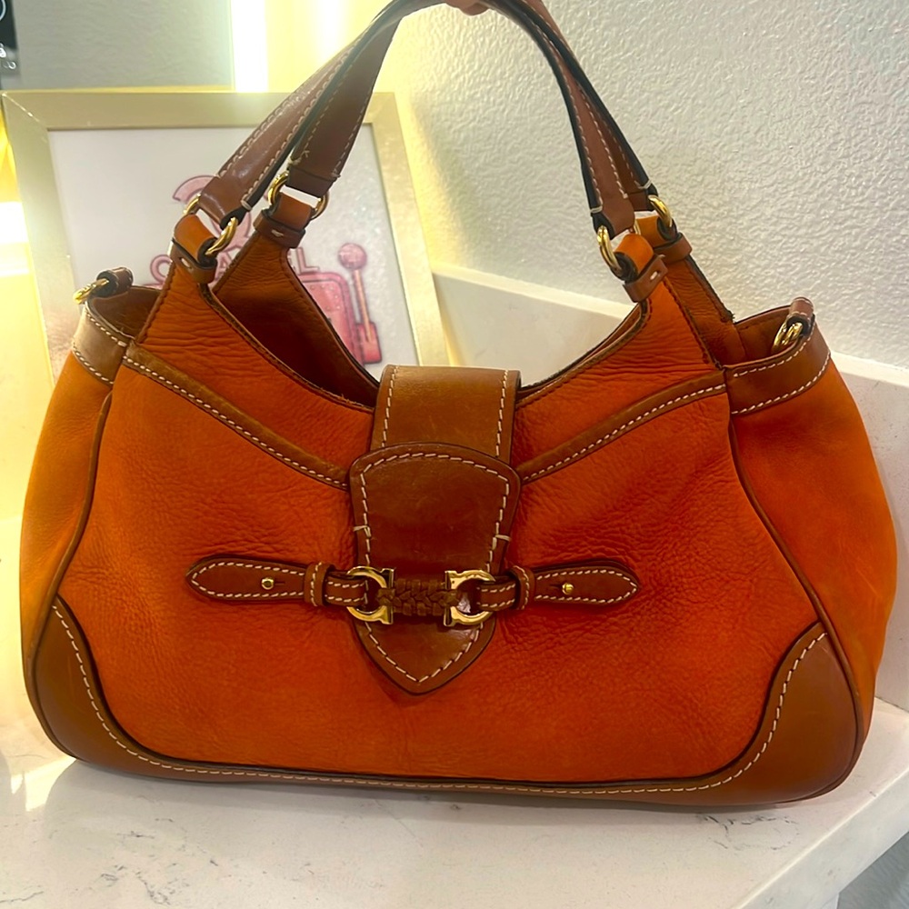 Salvatore Ferragamo Orange and Brown Leather Bag
